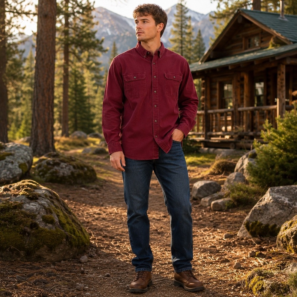 RedHead Brand Co Shirt Mens XL Maroon Cotton Long Sleeve Button Down Outdoor